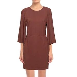 Jijil Mini Dress Terry cloth Brown Cinnamon Flare sleeve Raw stitches Sz L